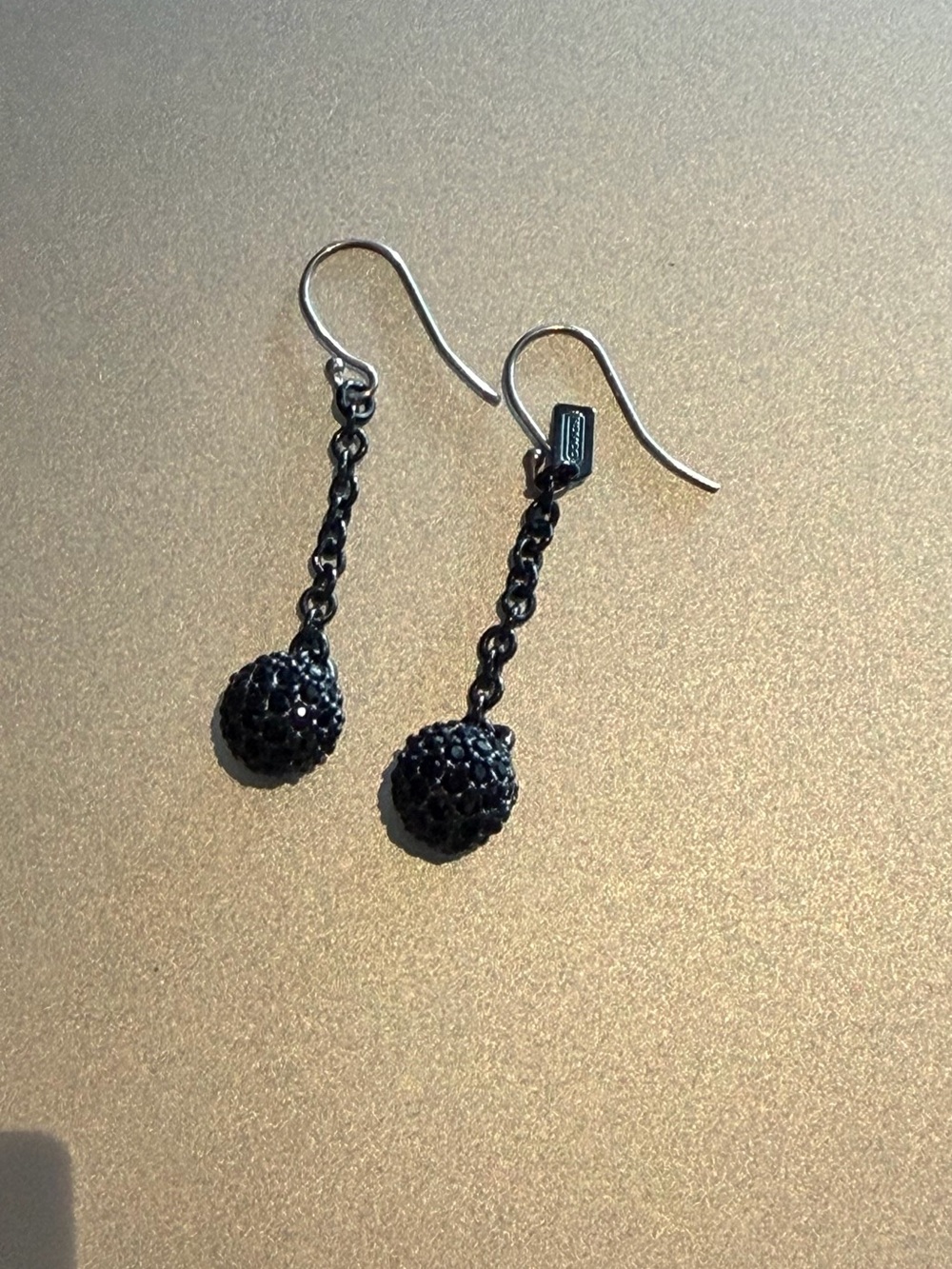 Coach Black Pavé Crystal Ball Drop Dangle Earrings Gunmetal